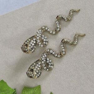 Vintage Statement Gold Articulated Cobra Snake Dangle Earrings